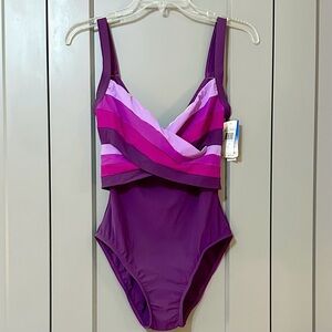 Karla Colleto One Piece Swimsuit Layered Ombré Purple Made In USA Womens Size 10
